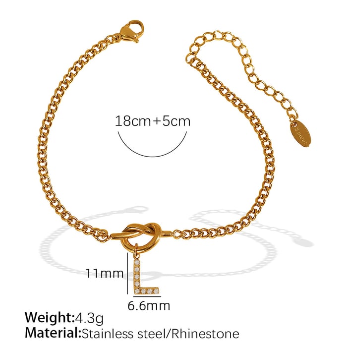 1 Piece Simple Series Simple Letter L Stainless Steel  Gold Color Rhinestone Women's Charm Bracelets 